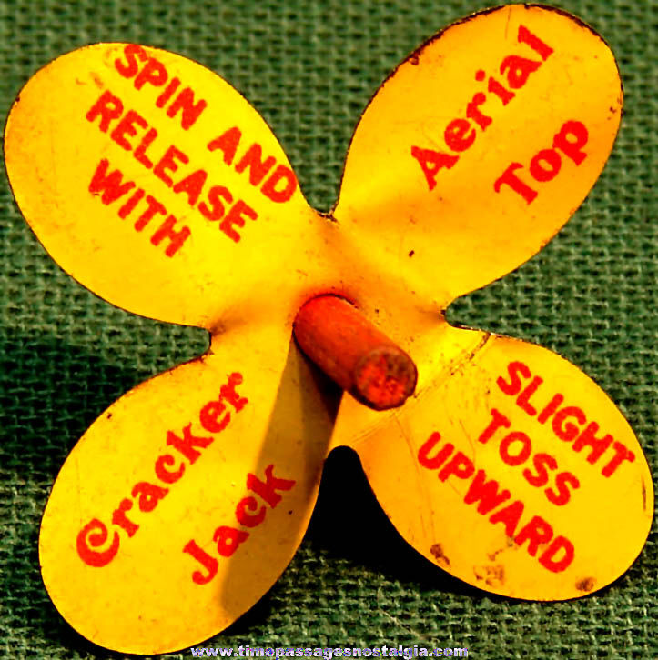 1920s Cracker Jack Pop Corn Confection Advertising Lithographed Tin Spinner Aerial Top Toy Prize