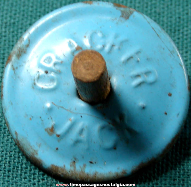 1920s Cracker Jack Pop Corn Confection Advertising Embossed Painted Tin Spinner Top Toy Prize