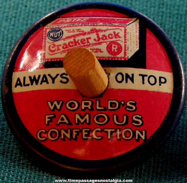 1931 Cracker Jack Pop Corn Confection Advertising Lithographed Tin Toy Spinner Top Prize