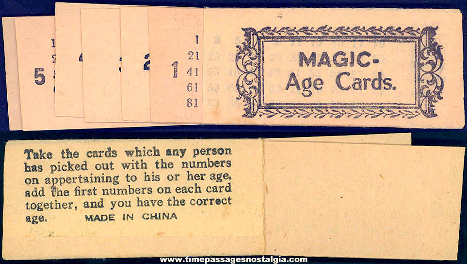 1938 Cracker Jack Pop Corn Confection Paper Toy Prize Magic Age Cards Set