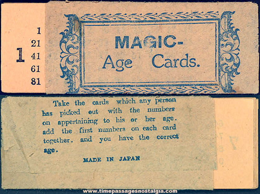 1938 Cracker Jack Pop Corn Confection Paper Toy Prize Magic Age Cards Set