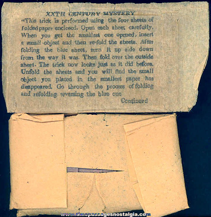1936 Cracker Jack Pop Corn Confection XXth Century Mystery Magic Trick Paper Toy Prize