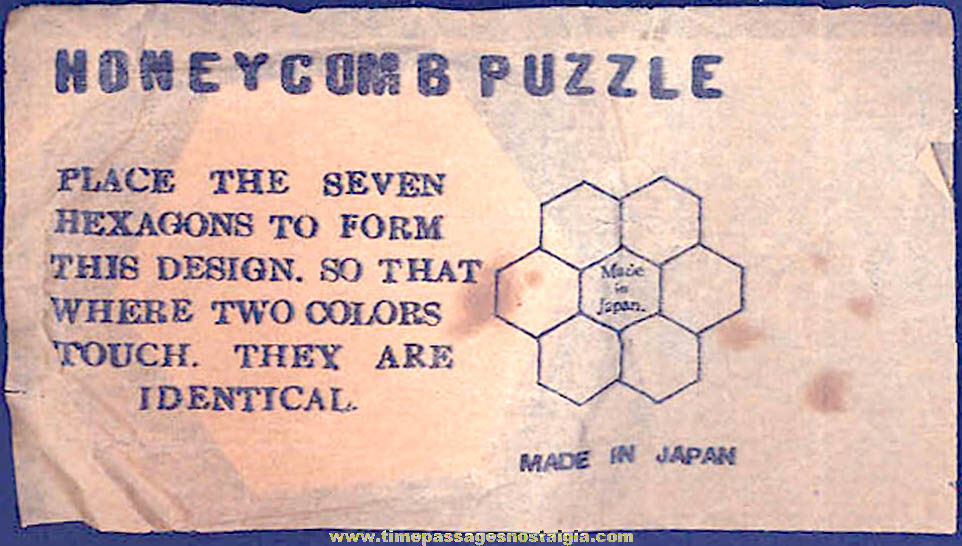 Unopened 1930s Cracker Jack Pop Corn Confection Paper Toy Prize Honeycomb Puzzle