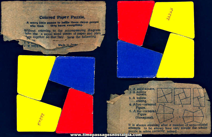 1930s Cracker Jack Pop Corn Confection Colored Paper Puzzle Toy Prize