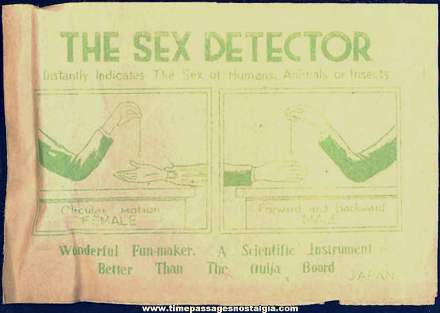 Unopened 1930s Cracker Jack Pop Corn Confection Sex Detector Toy Prize