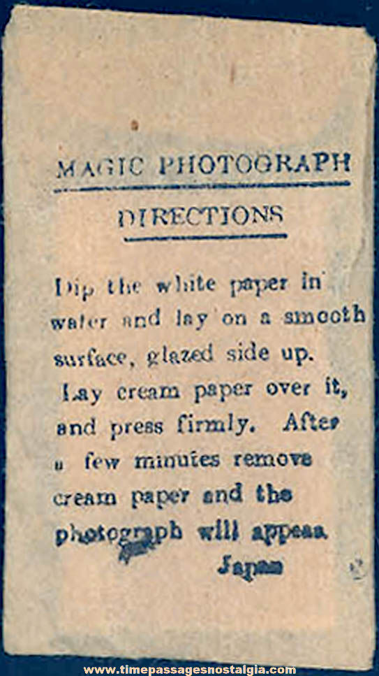 Old Cracker Jack Pop Corn Confection Magic Photograph Paper Toy Prize