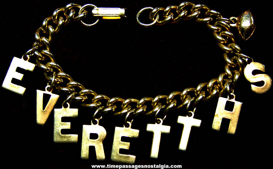 Old Everett Massachusetts High School Jewelry Charm Bracelet with (10) Miniature Metal Charms