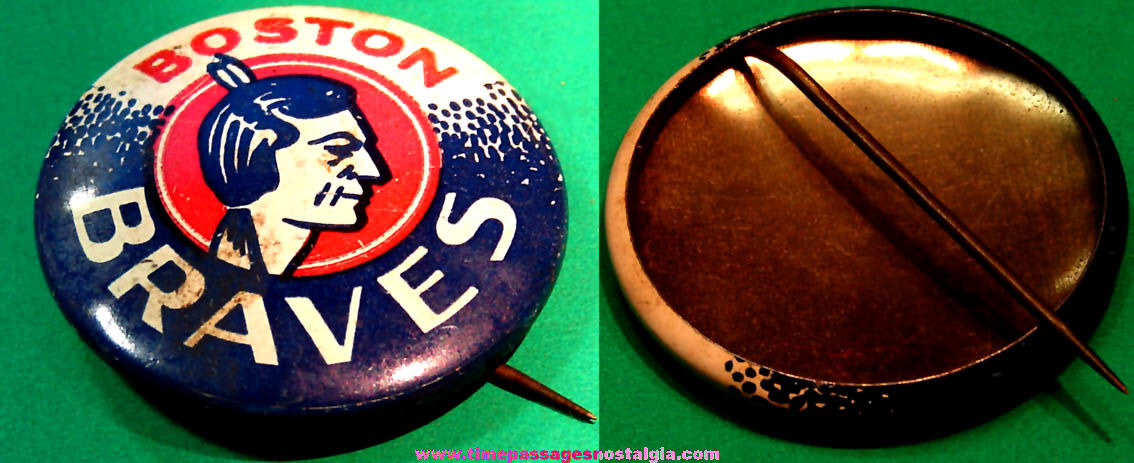 1950 Boston Braves American Nut & Chocolate Company Premium Baseball Team Lithographed Tin Pin Back Button