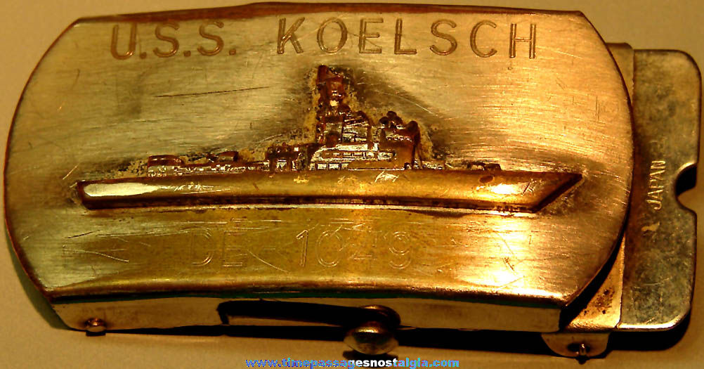 Old United States Navy U.S.S. Koelsch DE-1049 Destroyer Escort Ship Advertising Souvenir Belt Buckle