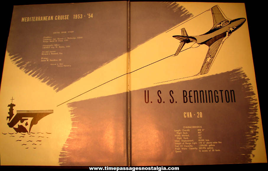 1953 – 1954 United States Navy U.S.S. Bennington CVA-20 Aircraft Carrier Ship Advertising Souvenir Cruise Book