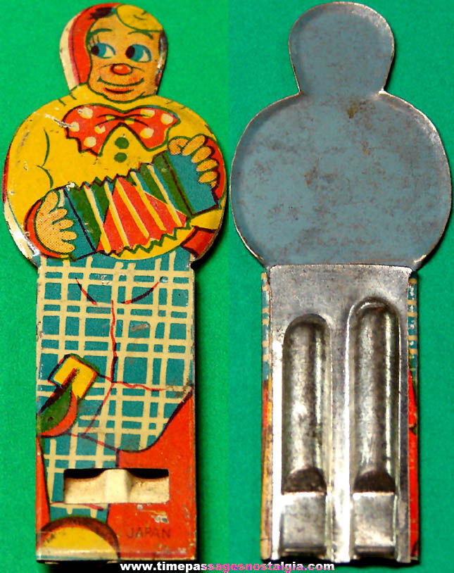 Colorful Old Cracker Jack Pop Corn Confection Lithographed Tin Toy Prize Two Tone Whistle