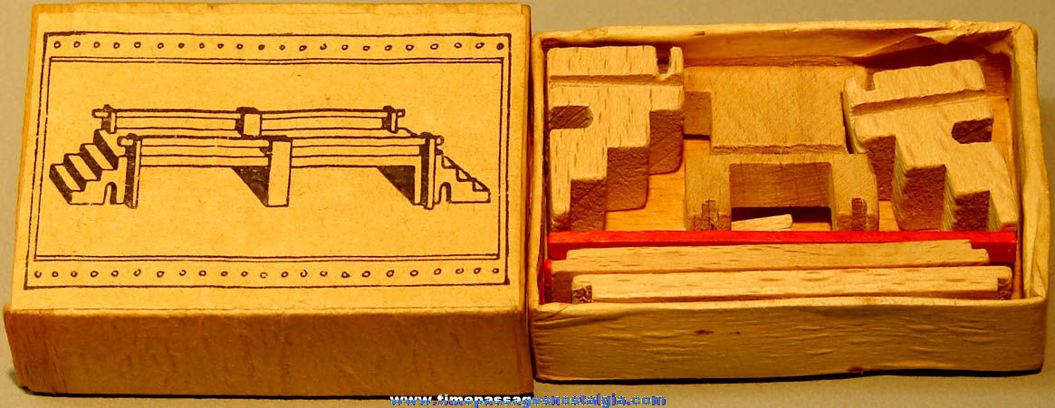 Old Wooden Cracker Jack Pop Corn Confection Match Box Toy Prize Bridge Construction Kit