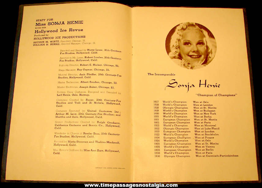1938 Miss Sonja Henie Hollywood Ice Revue Boston Garden Souvenir Program Booklet