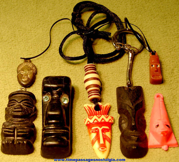 (7) Different Small Old Polynesian or African Themed Necklace Pendants or Charms