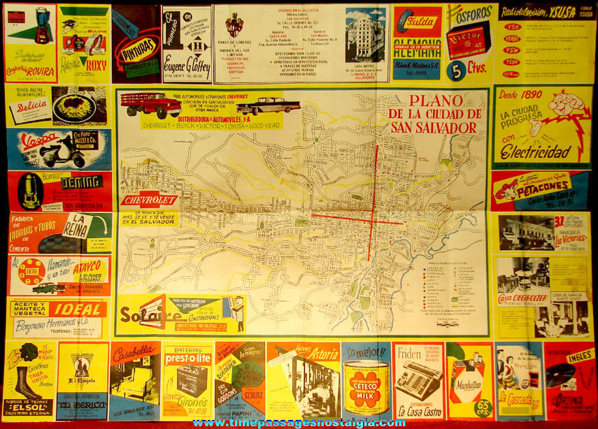 Colorful 1958 El Salvador and San Salvador Promotional Advertising Souvenir Map