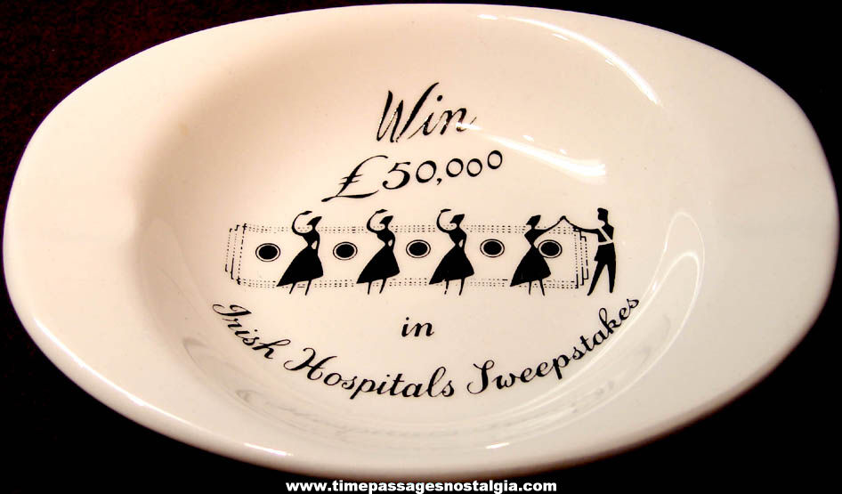 Old Unused Irish Hospitals Sweepstakes Advertising Porcelain or Ceramic Cigarette Ash Tray