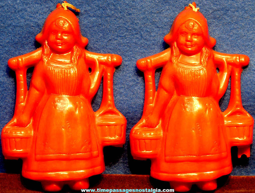 (2) Matching Old Red Hard Plastic Dutch Girl with Water Wall Hanging Figures