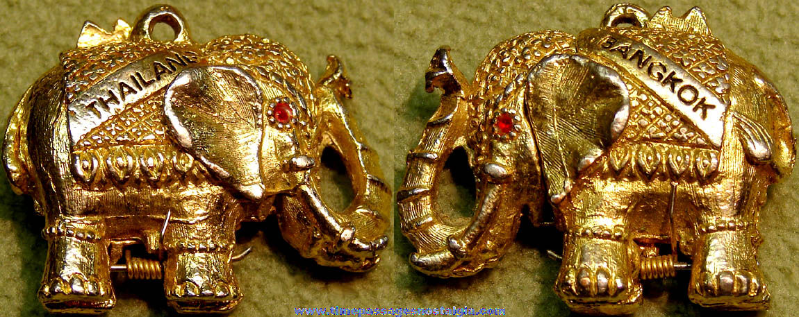 Old Metal Bangkok Thailand Advertising Souvenir Secret Compartment Elephant Necklace Pendant Charm