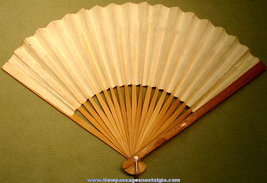 Colorful Old Scenic Taiwanese Paper and Wood Hand Fan