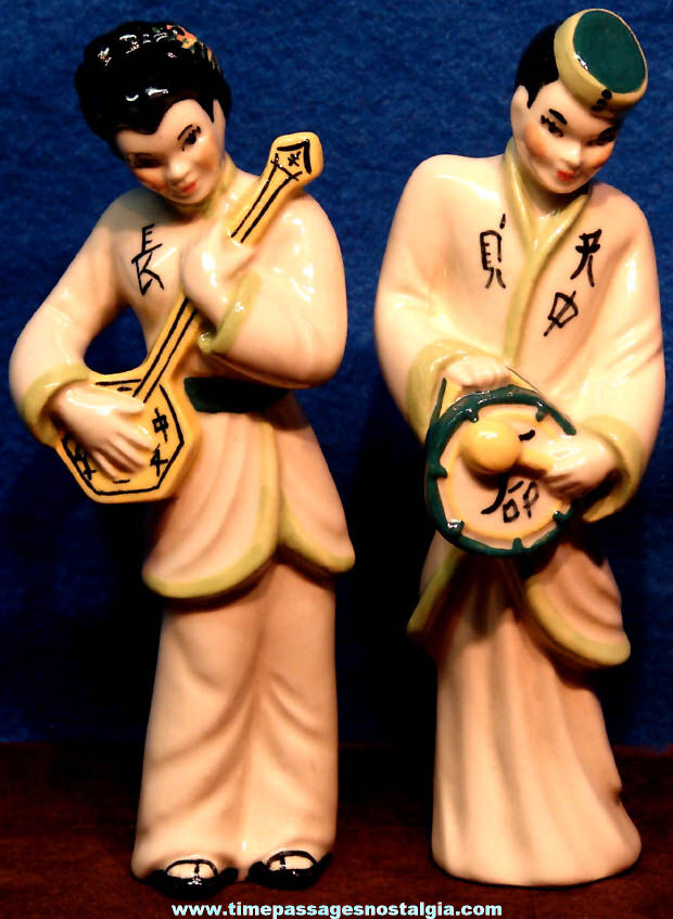 (2) Different Old Ceramics Art Studio Japanese Musician Ceramic Figurines