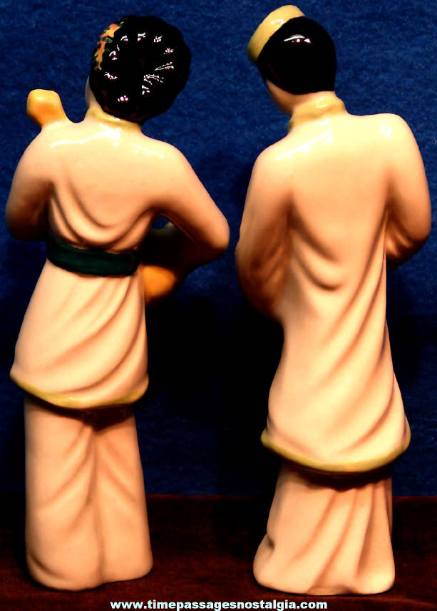 (2) Different Old Ceramics Art Studio Japanese Musician Ceramic Figurines