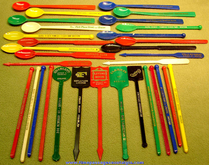 (32) Colorful Old Boston Massachusetts Advertising Souvenir Plastic Drink Swizzle Stir Sticks