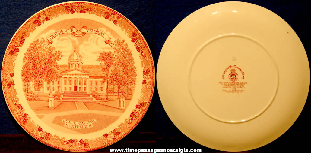 Colorful Old Montpelier Vermont State Capitol Old English Straffordshireware Plate