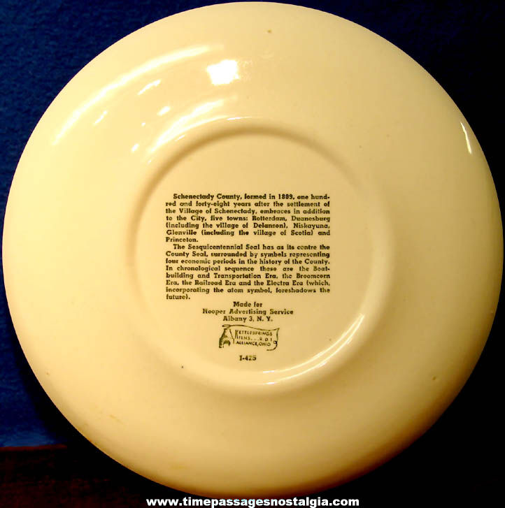 1959 Schenectady County New York Sesquicentennial Advertising Souvenir Ceramic or China Plate