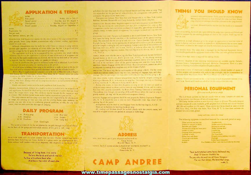 1936 National Girl Scout Camp Andree Briarcliff Manor New York Advertising Souvenir Brochure
