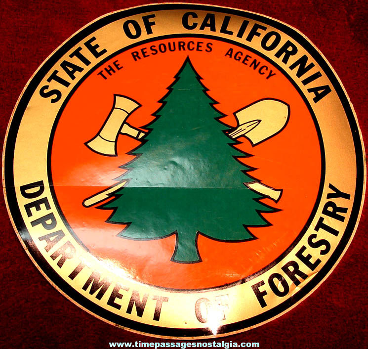 Large Old Unused State of California Department of Forestry Vehicle Insignia Sticker