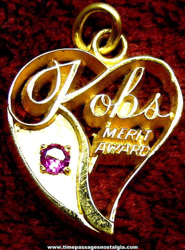 Kops Merit Award Necklace Pendant or Charm Heart with Pink Stone