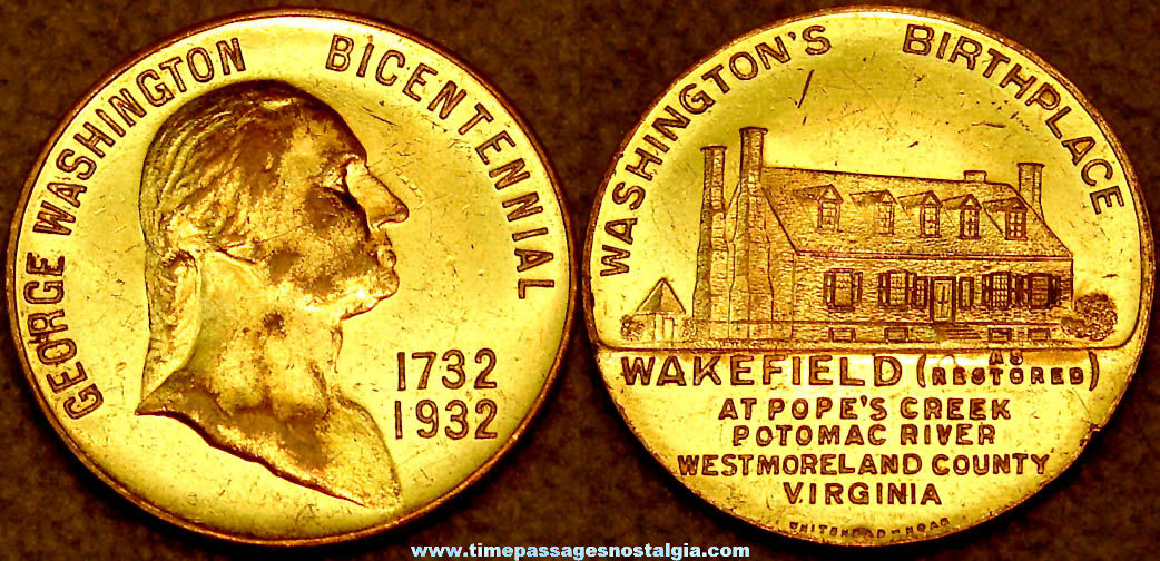 1732  1932 George Washington Bicentennial Advertising Souvenir Medal Token Coin