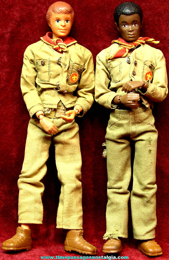 (2) 1974 Kenner Steve & Bob Boy Scout Action Figure Toy Dolls with Uniforms