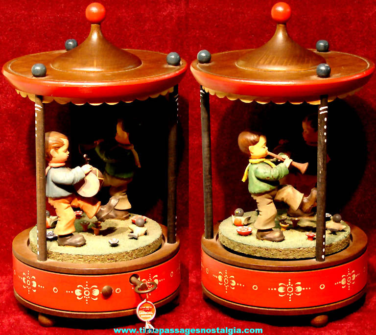 Colorful Old Wooden Anri Thorens Wind Up Mechanical Musical Musician Carousel Figurine