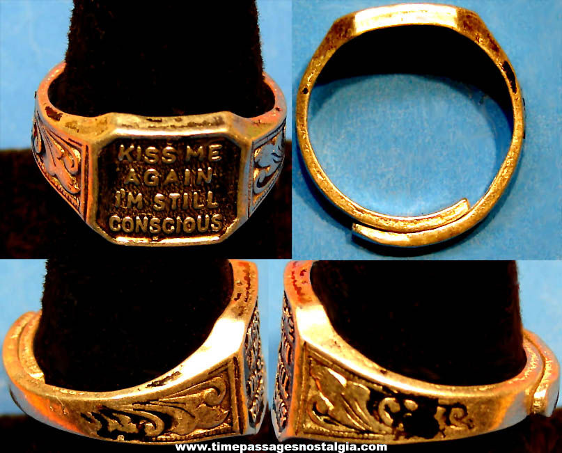 Old Risque Metal Novelty Jewelry Ring with Saying