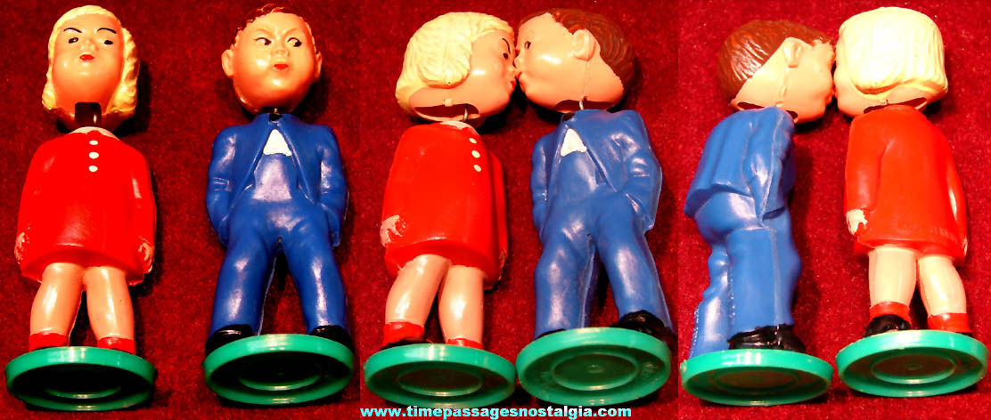 Colorful Old Plastic Magnetic Novelty Kissing Couple Toy Dolls or Figures