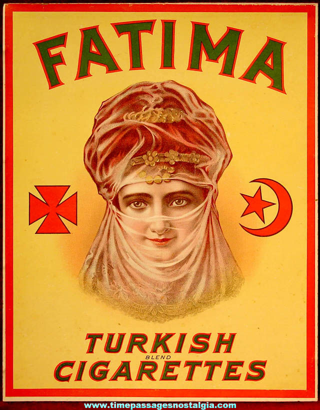 Small Early Colorful Fatima Turkish Blend Cigarettes Advertising Store Sign