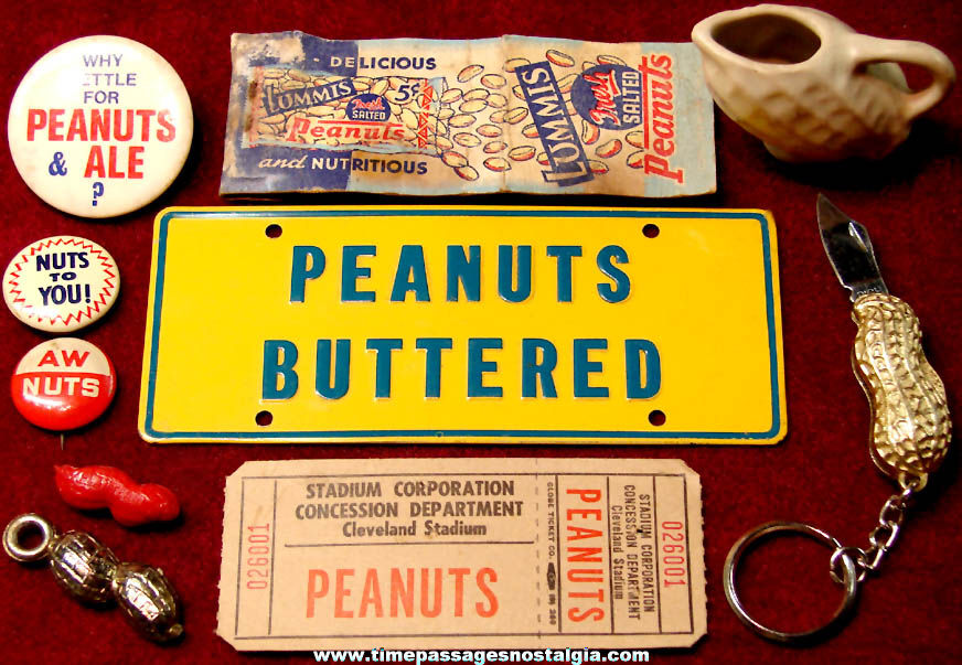 (10) Different Small Old Nut or Peanut Related Advertising or Souvenir Items