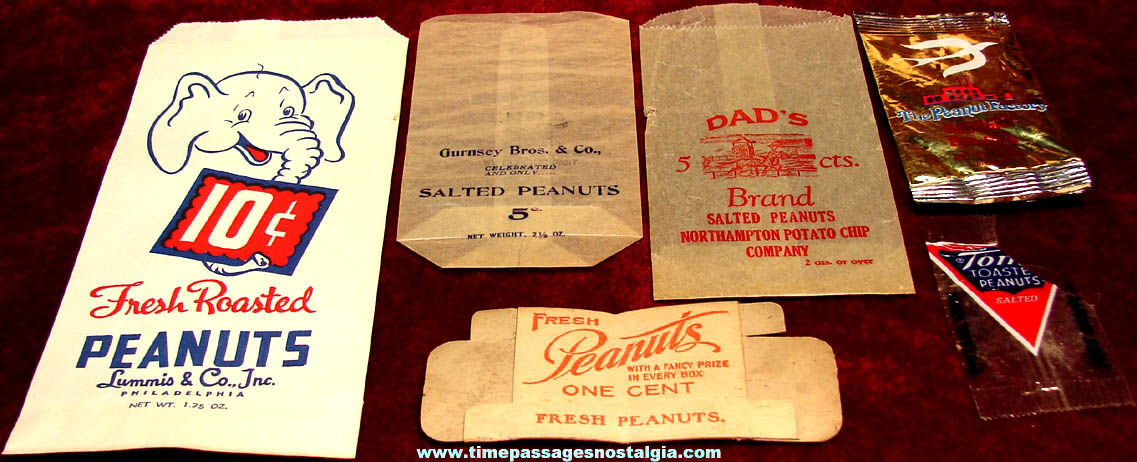 (6) Different Small Old Peanut Advertising Box and Bags