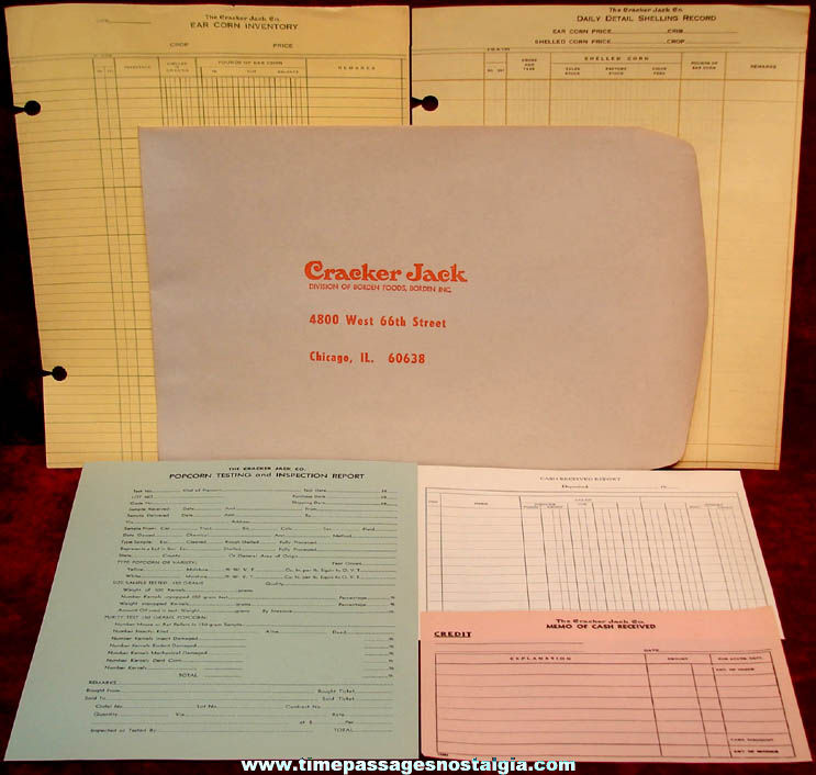 (6) Different Old Unused Cracker Jack Company Pop Corn Paperwork Items