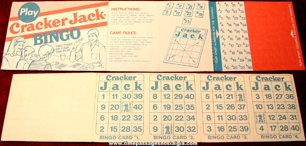 Old Unused Cracker Jack Pop Corn Confection Advertising Premium Bingo Game