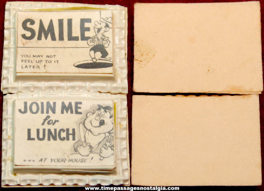 (2) Different Rare 1968 Cracker Jack Pop Corn Confection Vacuform Jive Patch Prototype Prizes