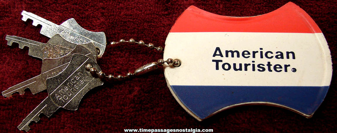 Old American Tourister Luggage Identification Key Chain Tag with (4) Matching Keys