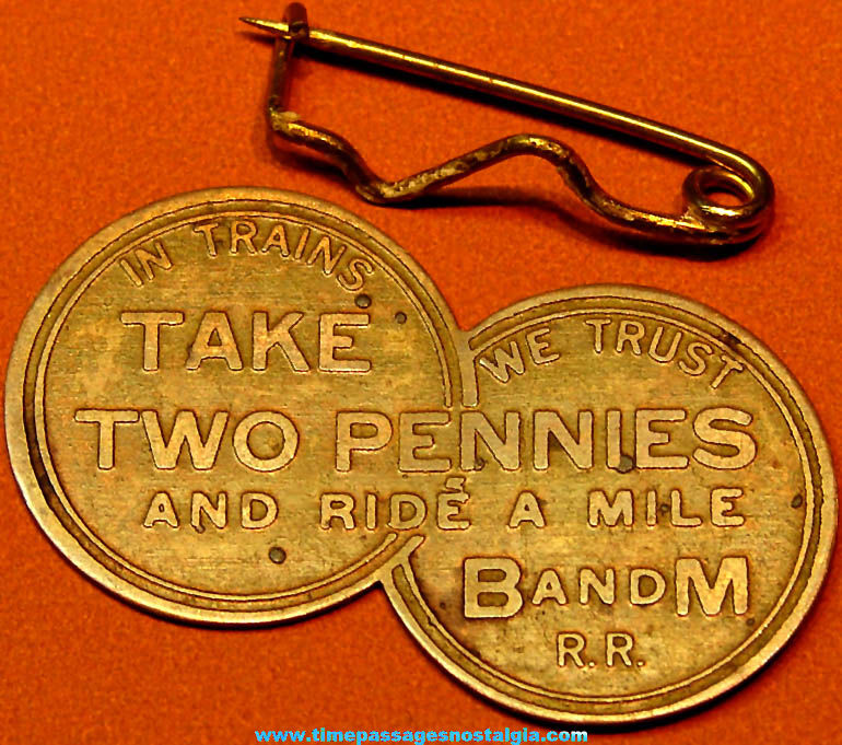 Old Boston & Maine Railroad Train Advertising Copper Pennies Pin