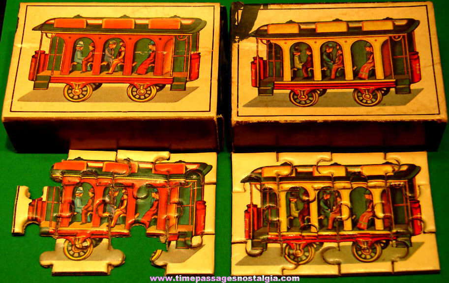 Colorful Small Old Miniature Trolley Car Match Box Jigsaw Puzzle + Bonus