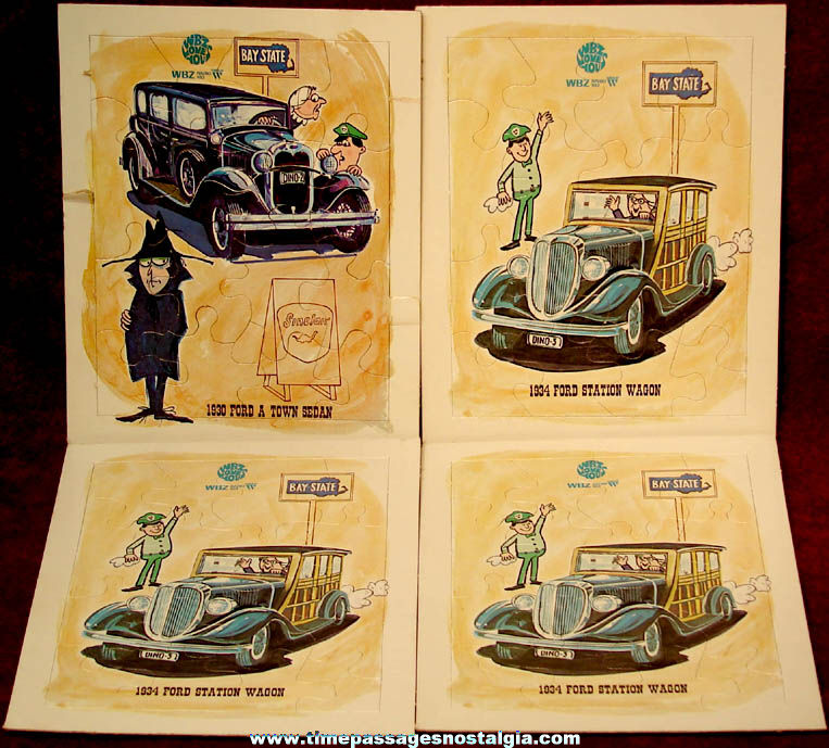 (4) Unused 1968 Bay State & Sinclair Gasoline Advertising Premium Jig Saw Puzzles