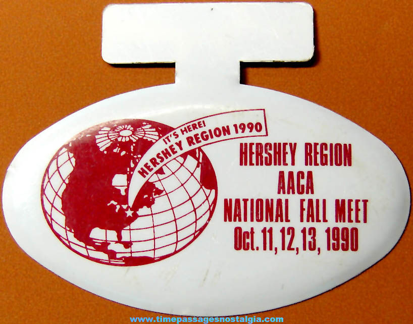 Unused 1990 Hershey Pennsylvania Antique Automobile Club of America Advertising Souvenir Tin Tab Button