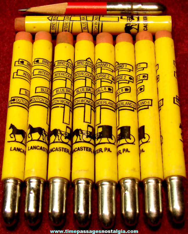 (9) Old Unused Lancaster Pennsylvania Advertising Souvenir Bullet Pencils