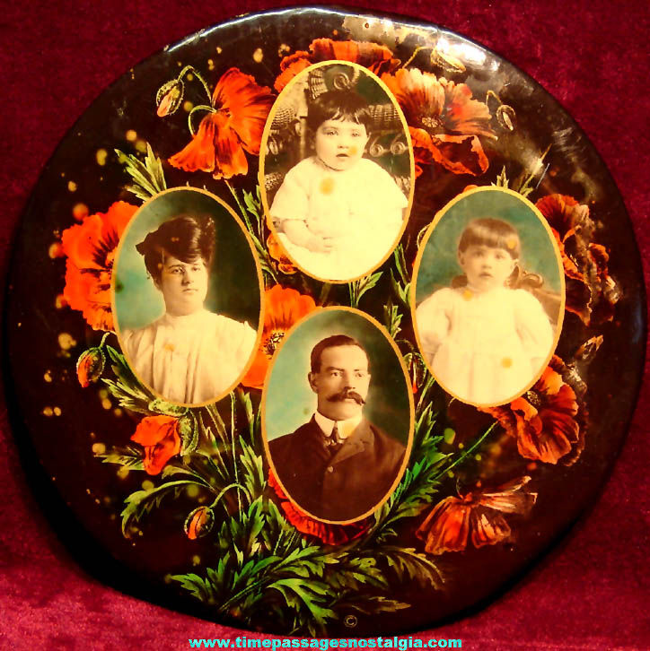 Large Colorful Old Family Portrait Photograph Celluloid Pin Back Button