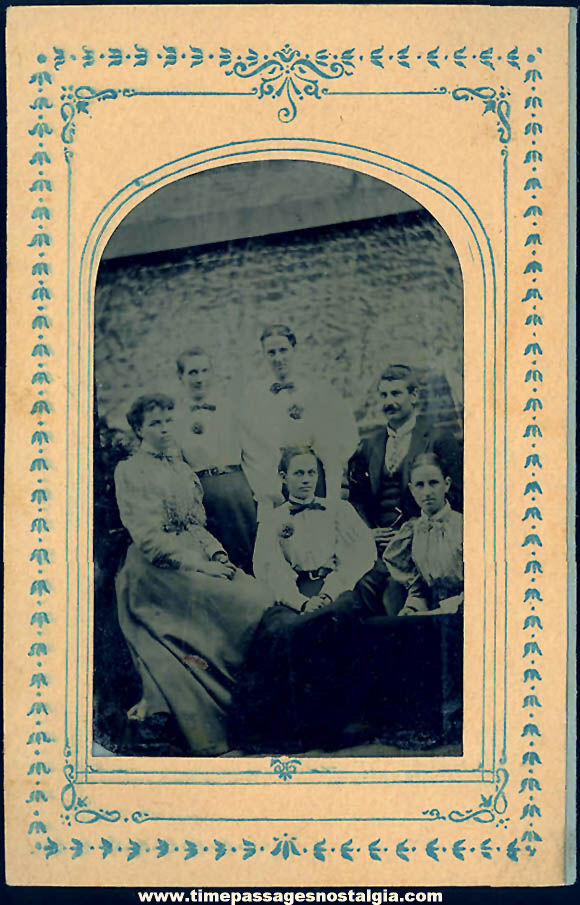 Small Old Matted Victorian Tin Type Couples Portrait Photograph